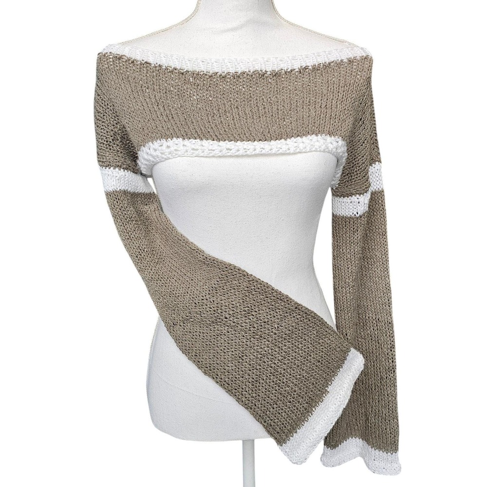 Handmade Knit Shrug | Taupe Bell Sleeve‎ Bolero | Festival Fashion Layering Top